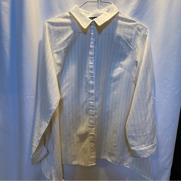 Zac and Rachel Button Down Yellow & White Blouse w/ Roll Tab Sleeves Size XL - Picture 2 of 8